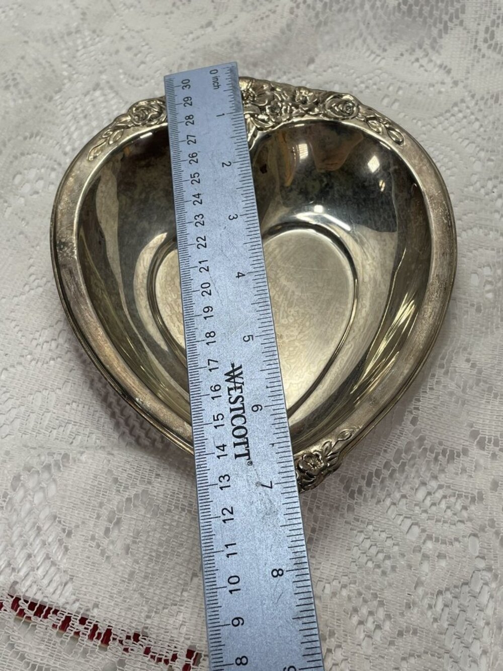 Vintage Laurel Mist 648 Silver Heart Shaped Candy Dish 7.25" Trinket Candy Tray - Picture 11 of 12